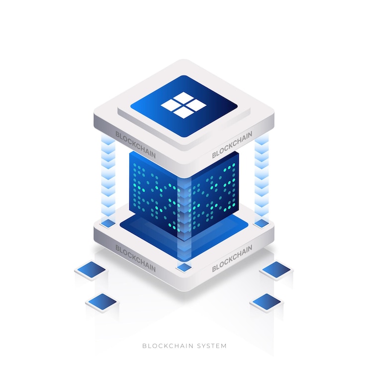 Vettore stile isometrico della tecnologia del sistema blockchain