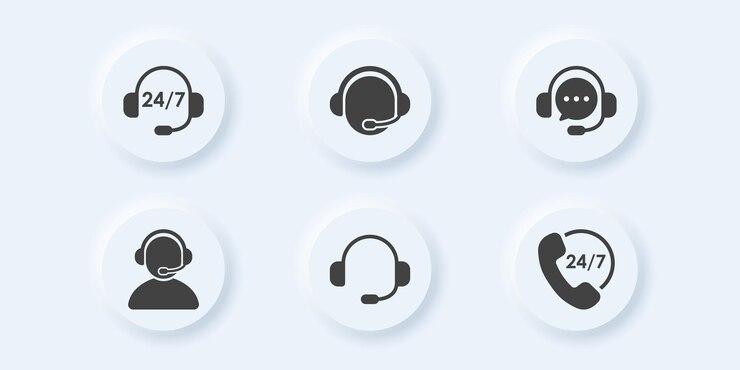 Stile neumorfico vettoriale Pulsante Customer Call Support impostato per la progettazione dell'interfaccia utente