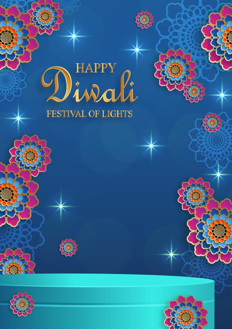 Vettore stile palco rotondo podio 3d per diwali deepavali o dipavali il festival indiano delle luci con illuminazione a fuoco lampada diya e oggetti orientali su sfondo colorato