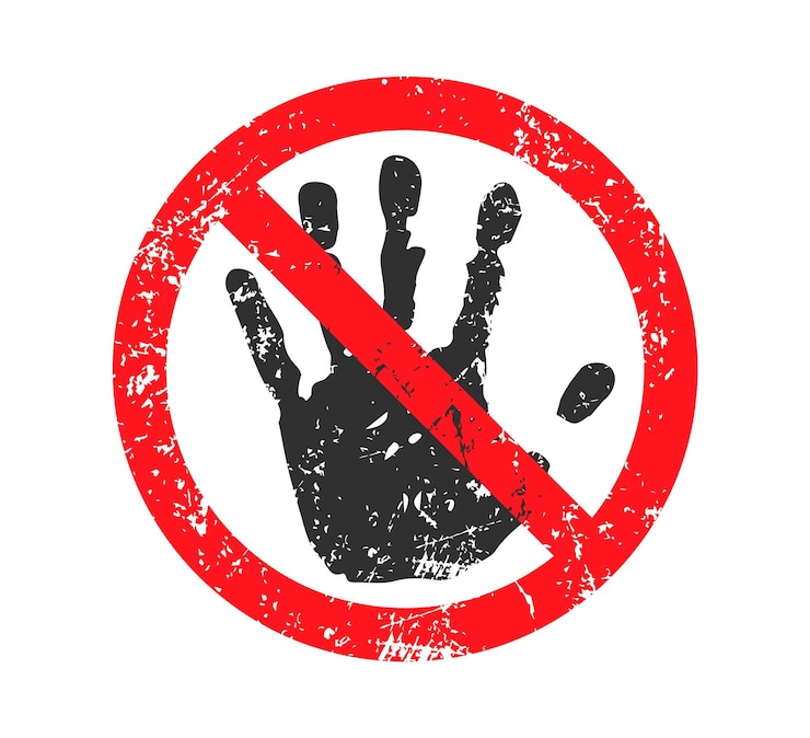 Vettore stile piatto semplice mano proibizione pulsante forma iconica stop no dont not logo simbolo segno vettore