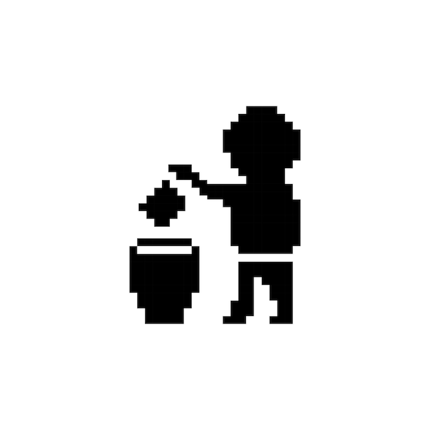 stile pixel art, vecchio stile di videogiochi, simbolo di riciclaggio dei rifiuti a 18 bit in stile retrò