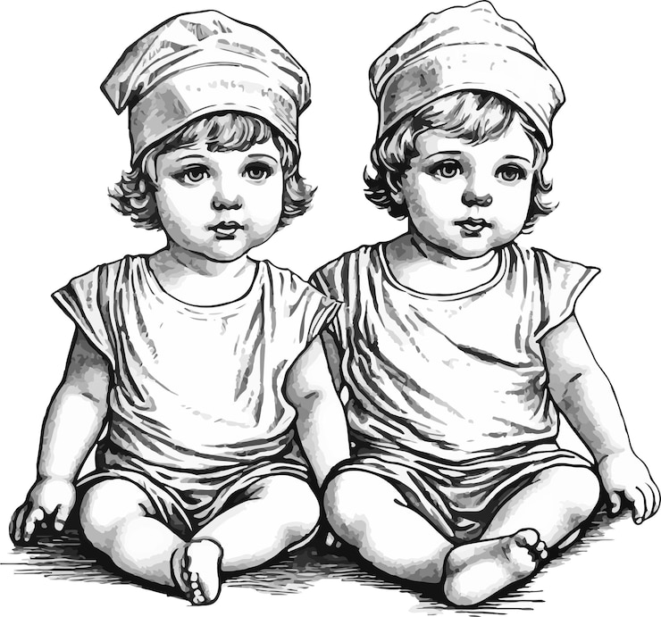 Vettore stile vintage per bambini gemelli