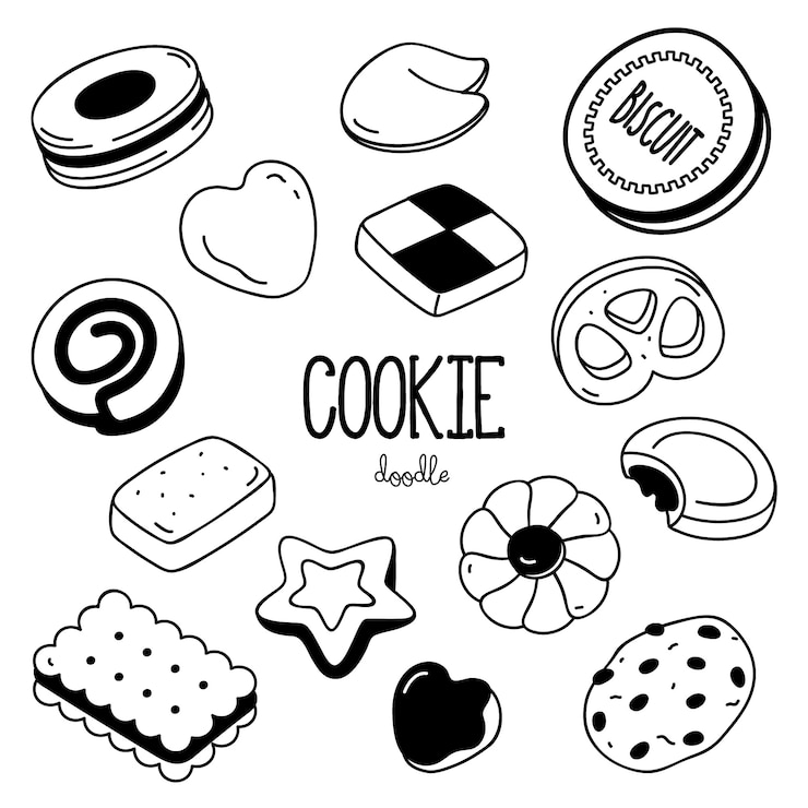 Vettore stili di disegno a mano per cookie. biscotto doodle.