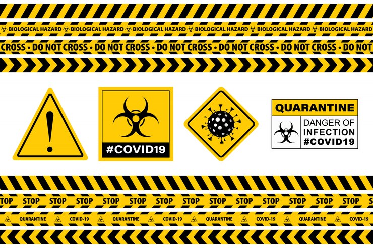 Vettore stop covid-19 sign. nastro di avvertenza senza soluzione di continuità.