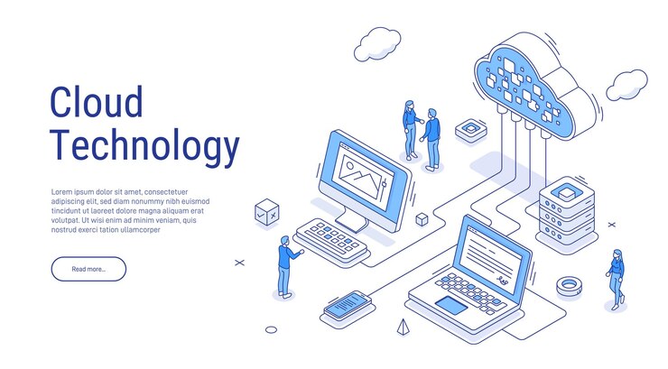 Vettore storaggio cloud isometrico tecnologia dei servizi informatici infrastruttura di rete piattaforma di server di dati