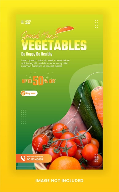 Storia di Instagram Sano prodotti alimentari freschi Verdure Social Media Promozione post con ColorTemplate verde