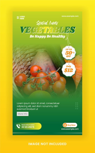 Storia di Instagram Sano prodotti alimentari freschi Verdure Social Media Promozione post con ColorTemplate verde