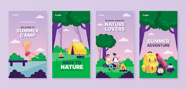 Storie di instagram del campo estivo disegnate a mano