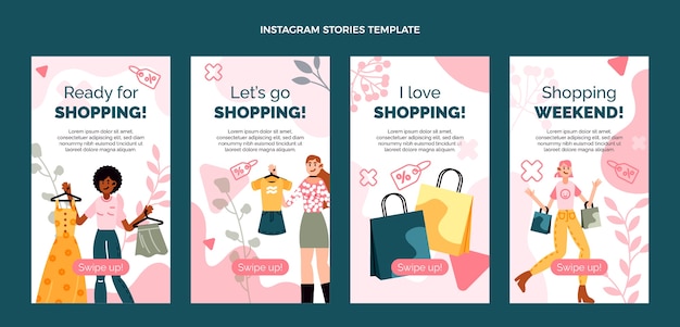 Storie di instagram del centro commerciale di design piatto