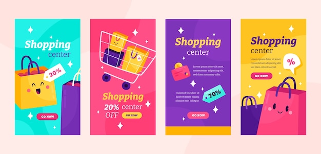 Storie di instagram del centro commerciale di design piatto