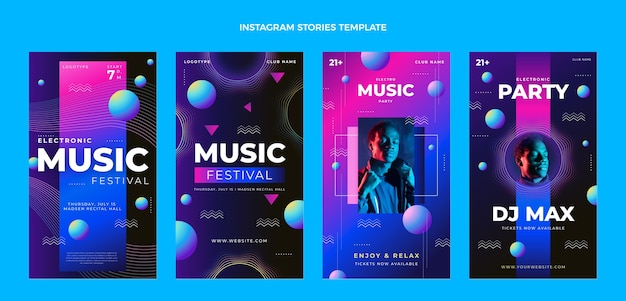 Storie di instagram del festival musicale colorato sfumato