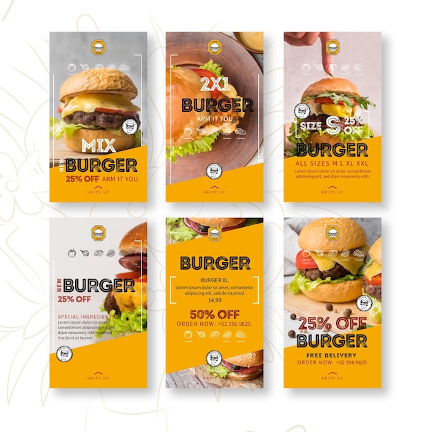 Storie di instagram del ristorante di hamburger