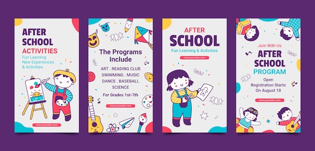 Storie di instagram di attività scolastiche disegnate a mano