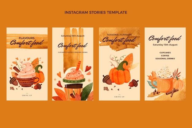 Storie di instagram di cibo ad acquerello