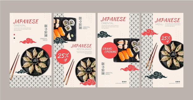 Storie di instagram di cibo giapponese dal design piatto