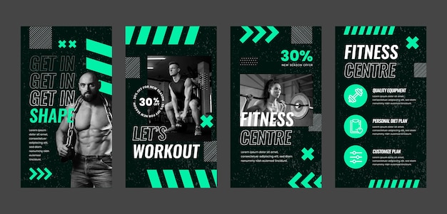 Storie di instagram di classe in palestra dal design piatto