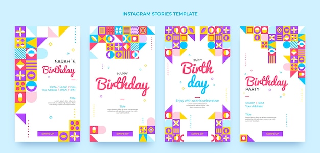 Storie di instagram di compleanno a mosaico piatto