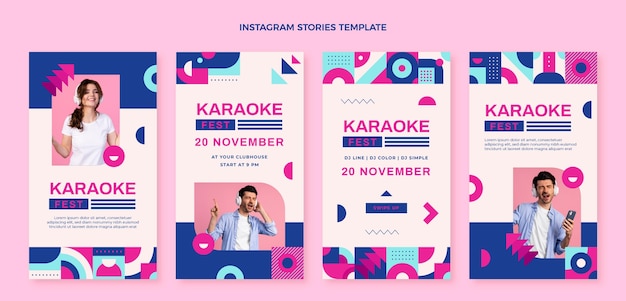 Storie di instagram di festival di musica di mosaico di design piatto