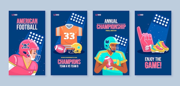Storie di instagram di football americano di design piatto