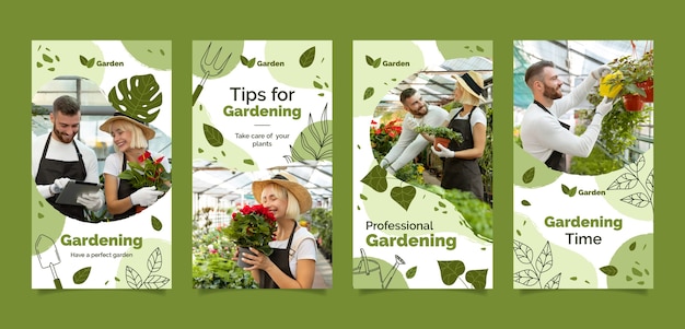 Storie di instagram di giardinaggio disegnate a mano