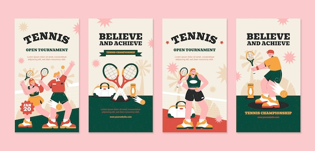 Storie di instagram di giochi di tennis disegnati a mano