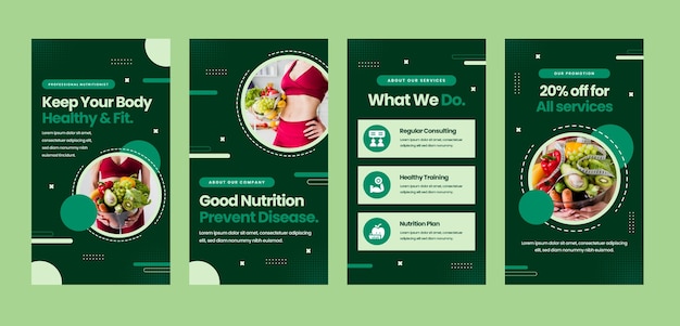 Storie di instagram di lavoro nutrizionista di design piatto