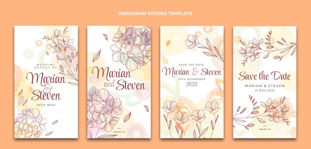 Storie di instagram di nozze disegnate a mano ad acquerello