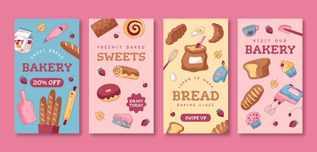Storie di instagram di prodotti da forno disegnati a mano