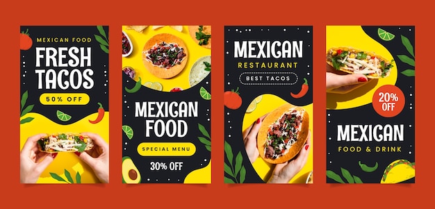 Storie di Instagram di ristoranti di cibo gustoso disegnati a mano