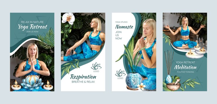 Vettore storie di instagram di ritiri yoga ad acquerello