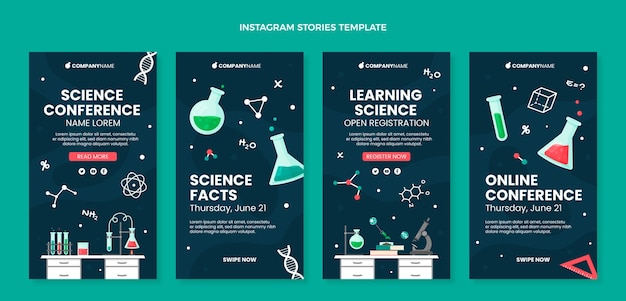 Storie di instagram di scienza del design piatto