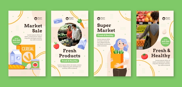 Storie di instagram di supermercati disegnate a mano