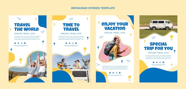 Storie di instagram di viaggio dal design piatto