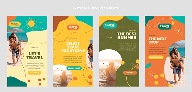 Storie di instagram di viaggio dal design piatto