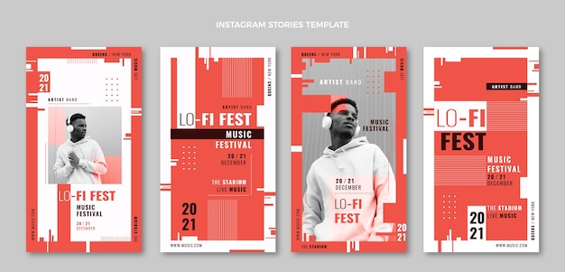Storie di instagram festival di musica minimal design piatto