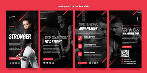 Storie di instagram fitness design piatto