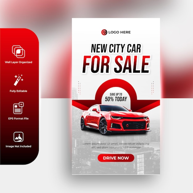 Storie di vendita e noleggio di auto modello di social media di promozione di poster di instagram