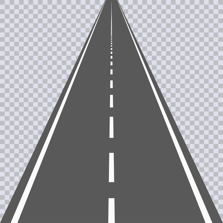 Strada asfaltata diritta con segni bianchi. Autostrada. Illustrazione vettoriale.