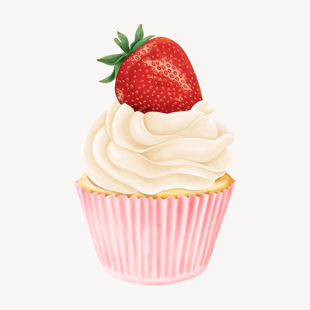 Strawberry cupcake delizioso dessert di panetteria vettor illustrazione