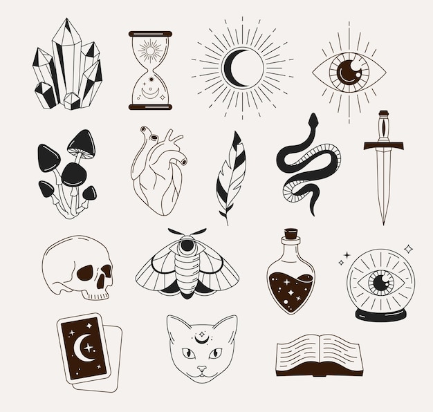 Stregoneria, oggetti mistici, astrologici, esoterici, magici, icone, elementi e simboli