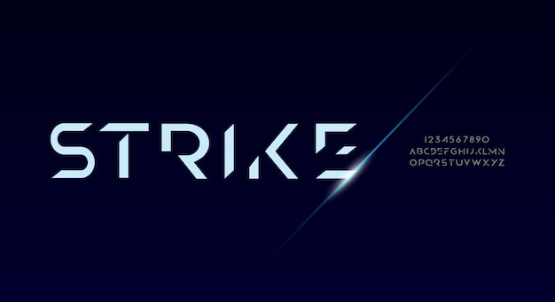 Strike, un font alfabeto futuristico astratto con tema tecnologico. moderno design tipografico minimalista