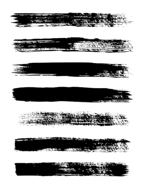 Strisce di lerciume. Set di pennelli per inchiostro vettoriale. Texture sporche per striscioni, scatole, cornici, motivi, stampe ed elementi di design. Linee nere isolate su sfondo bianco