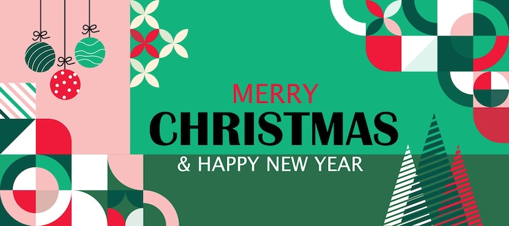 Vettore striscione di buon natale con forme geometriche in stile mosaico bauhaus