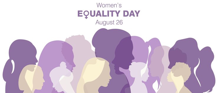 Vettore striscione per la giornata dell'uguaglianza delle donne illustrazione vettoriale con silhouette di donne e spazio per il testo