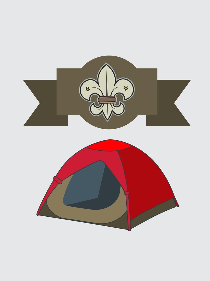 Vettore striscione scout e tenda