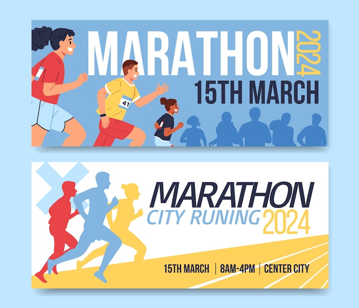 Vettore striscioni della maratona cittadina in design piatto
