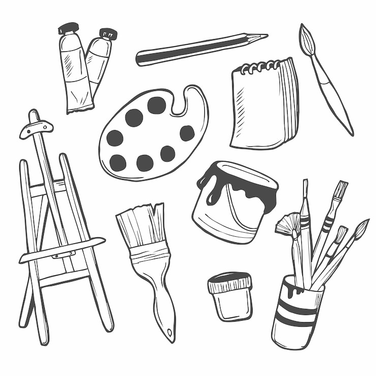 Vettore strumenti di arte vettoriale set di schizzi disegnati a mano forniture di artisti vettoriali