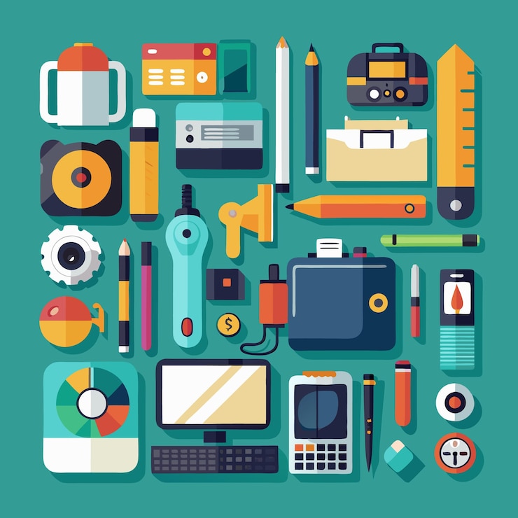 Vettore strumenti essenziali per i professionisti creativi un kit di progettazione completo per i flussi di lavoro moderni