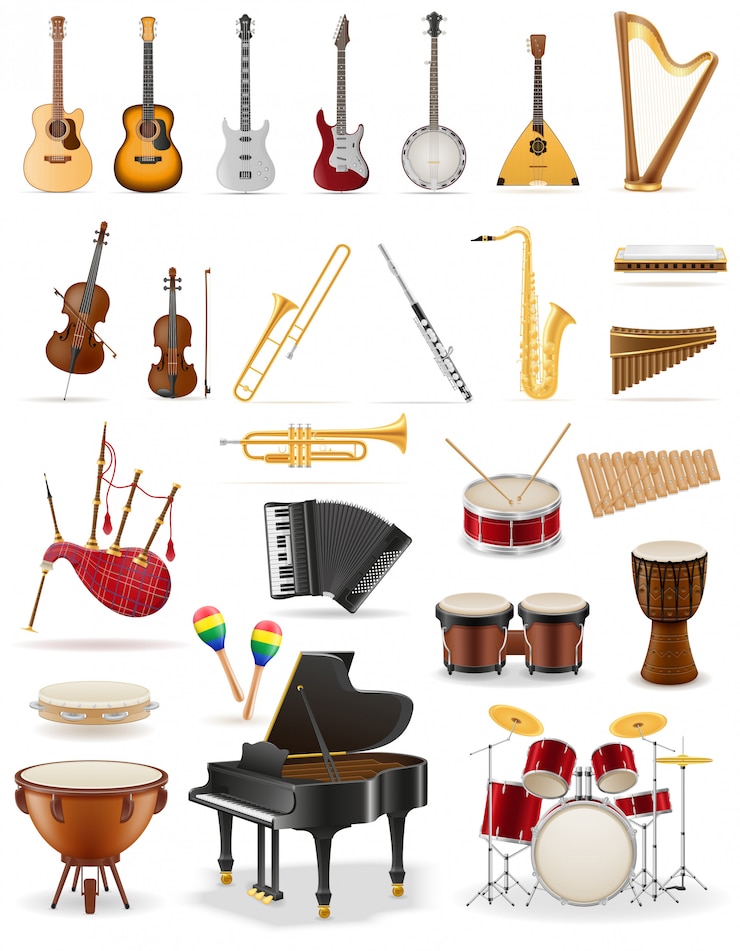 Vettore strumenti musicali impostano stock di icone.