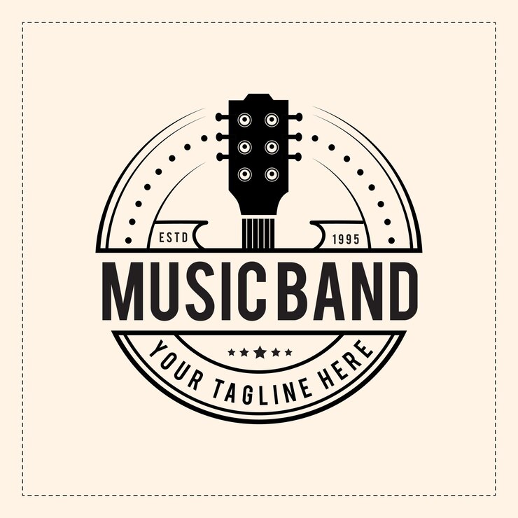 Strumento musicale chitarra retrò stile vintage logo design